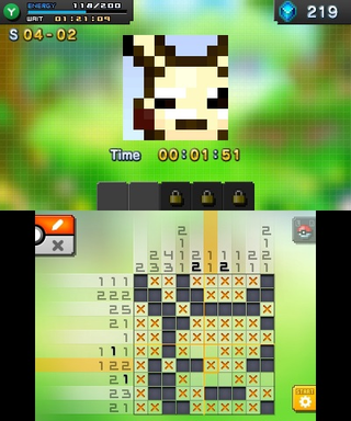 An example of a Picross puzzle in progress. Who’s that Pokémon?